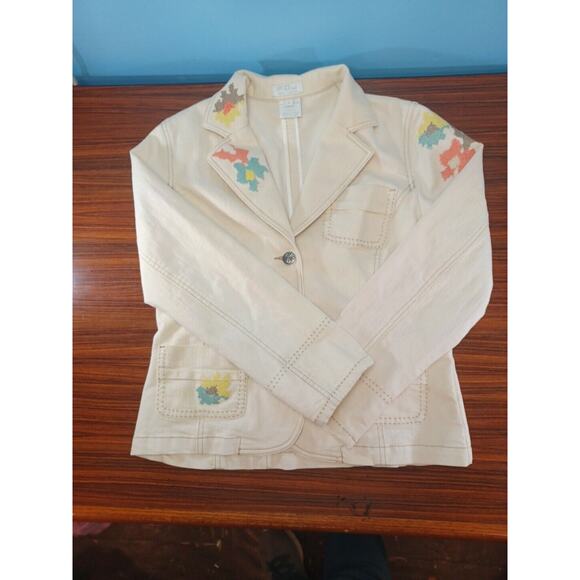 FDJ Bohemian Floral Embroidered Cream Colorful Jacket Stitched Western Size 8 - Picture 11 of 11